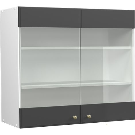 Armario de cocina con vidrio Fame-Line, Antracita-oro, 80 cm, Vicco