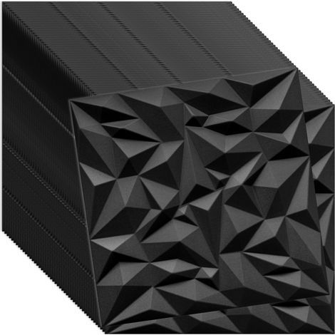 Verdico 3D Wandpaneele Schwarz – Deckenpaneele 50x50 cm – Set 48 Stück (12 m²) – Wandverkleidung innen zum Kleben – leichtes Styropor