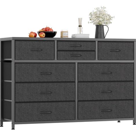 Commode à 10 Tiroirs – Rangement 116x35x80 cm – Cadre en Acier Robust – Noir – Idéale pour Entrée, Salon ou Chambre, Noir (1/5)