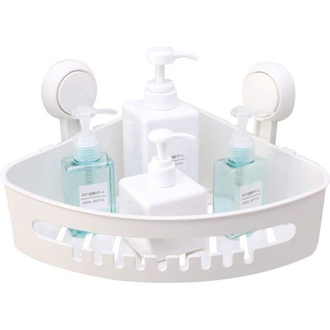 HOXILEELEOÉtagère de douche d'angle à ventouse, petite étagère de salle de bain, panier de rangement en plastique à suspendre (1/5)