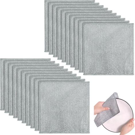30 Pcs Torchon Multifonctionnel en Fil Métallique Anti-Rayures, 20x20cm Chiffon à Vaisselle en Fil de Fer Torchon Fil Métallique pour Humides et Secs (1/5)
