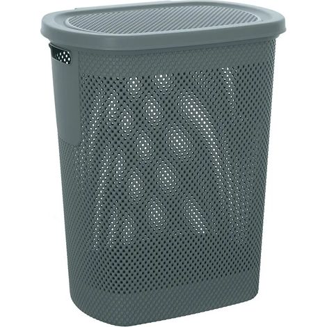 Cesto portabiancheria con coperchio in plastica blu avio 58 lt Kamala (1/4)