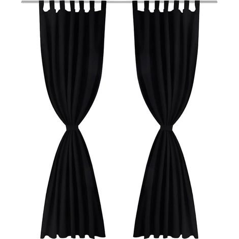Maison Exclusive - 2 pcs Rideau à Passant Micro Satin Noir 140 x 225 cm (1/4)