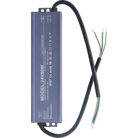 Alimentation étanche IP67 pour LED, transformateur 24V 3.3A, convertisseur de tension AC170-265V, driver d'éclairage extérieur, boîtier résistant à l'eau, usage intérieur/extérieur. (1/5)