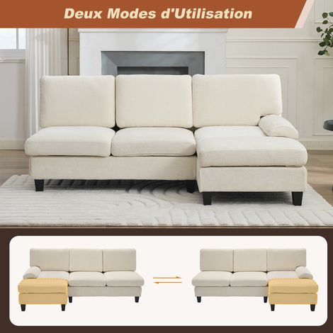 Canapé d'angle rembourré 194 x 118 x 81 cm, canapé 3 places en L pour salon, appartement, lounge et chambre – canapé-lit d'angle, canapé de détente, beige, lin (1/5)