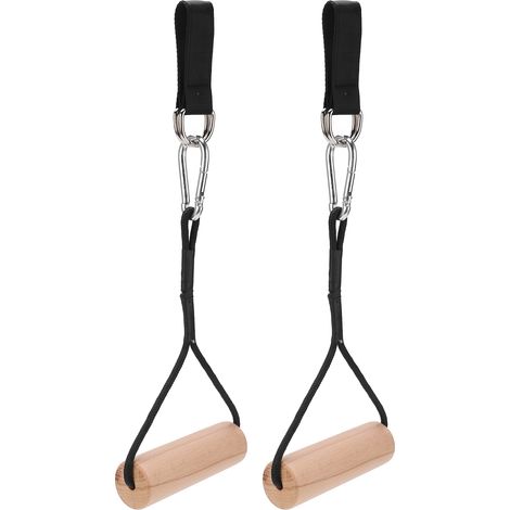 Lot de 2 poignées de traction robustes en bois pour barre de traction, entraînement musculaire et fitness (1/5)
