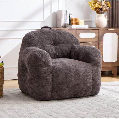 Fauteuil pouf salon en faux fur gris foncé HAVRYA (1/5)