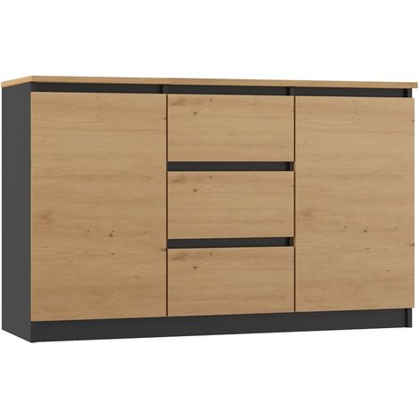 MILENA - Commode 2 portes + 3 tiroirs - Dimensions : 75x120x40 - Meuble de rangement - Buffet (1/5)
