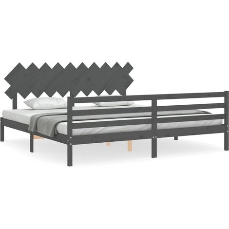 Lit double Lit adulte Cadre de lit sans matelas gris 200x200 cm bois massif (1/5)