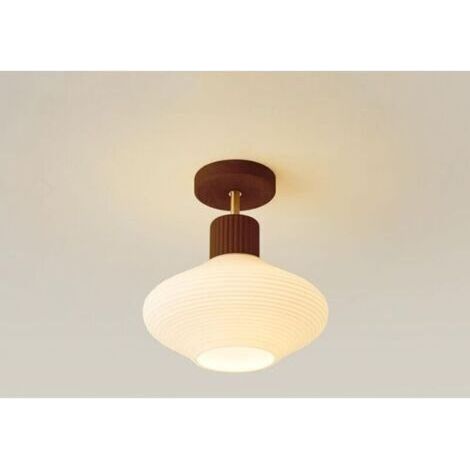 Plafonnier semi-encastré, moderne, proche du plafond, avec abat-jour en verre rainuré ondulé blanc, luminaires suspendus de ferme for chambre d'enfant, couloir, entrée (Couleur noyer sans ampou (1/4)