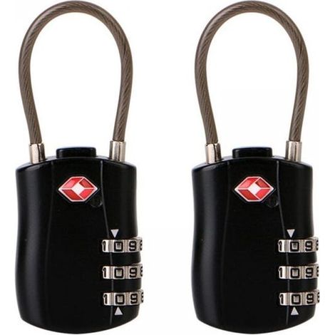 Lot de 2 Cadenas TSA pour Valise, Serrures de Voyage à 3 Chiffres, Cadenas à Code pour Bagage, Sécurité pour Sac de Voyage (Noir) (1/4)