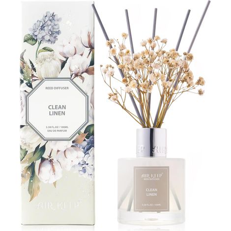 Diffuseur de Parfum Clean Linen, Diffuseur Parfum Maison avec 8 Bâtonnets Diffuseur Parfum, Decoration pour Chambre, Salon, Salle de Bain, Bureau, 100ml (1/5)