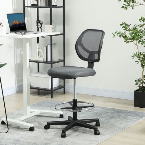 Ergonomic Drafting Chair with Adjustable Height,Breathable Mesh Back,Armless Design,and Smooth-Gliding Wheels-Charcoal Grey (1/5)