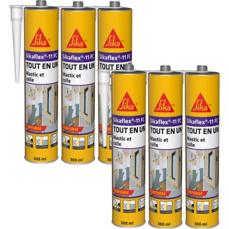 Lot de 6 mastics colles multi-usages SIKA Sikaflex 11 FC Purform - Blanc - 300 ml