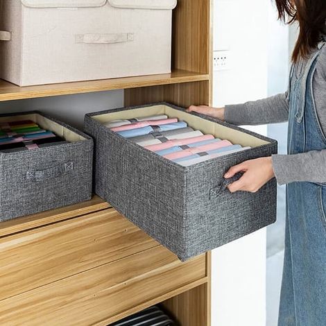 Boîtes de rangement pour vêtements, panier de rangement tressé pour vêtements et livres - Gris L