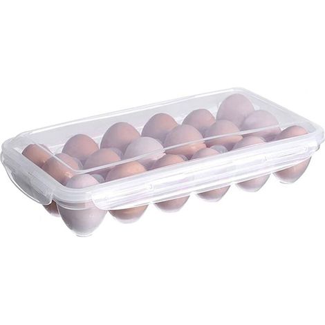 Boîte à œufs, 18 compartiments, avec couvercle, pour réfrigérateur, en plastique transparent (1/5)