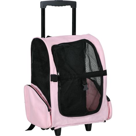 Sac de voyage à roulettes pour chien 2-en-1, trolley avec poignée télescopique, compartiments de rangement 42 x 25 x 55 cm rose (1/5)