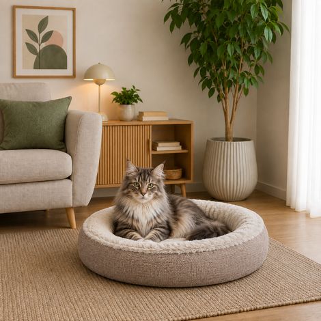belviona Katzenbett rund, Katzenkorb in Doughnut-Form, abnehmbarer Bezug, waschbar & rutschfest, 65 cm Durchmesser, grau (1/5)