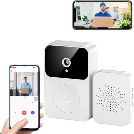 Smart wireless video doorbell with night vision smart camera (white).High quality enhances quality of life. (1/5)
