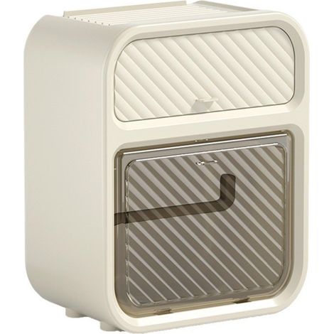 Porte-papier toilette Double Étagère Sans Perçage Plastique Robuste Design Luxe Couleur Crème (1/4)