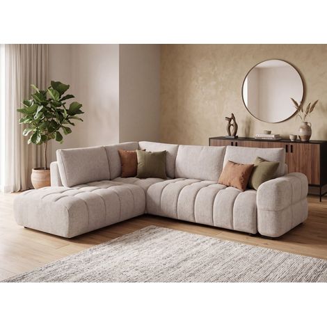 Canapé d'angle convertible avec coffres en velours texturé beige (1/5)