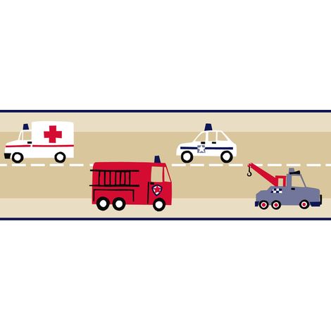 Frise papier peint camions de pompiers et voitures de police - 17,06 cm x 5 m de ESTAhome (1/2)