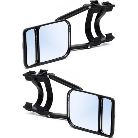 Wiltec Wohnwagenspiegel 2 Stück schwarz universal Außenspiegel 2er Set für Wohnwagen und Caravan mit Gummiriemen, Flachspiegel, Konvexspiegel