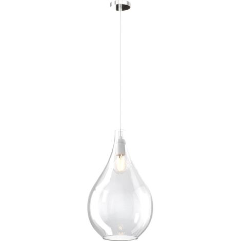 Lampadario Contemporaneo Drop 2.0 Metallo Cromo Vetro Grande Trasp 1 Luce E27