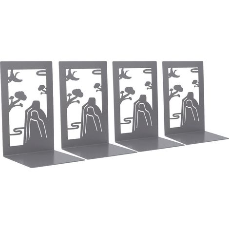 Lot de 4 serre-livres métal antidérapants, design montagne élégant unique, décoratifs pour bureau, fins de livre portables. (1/5)
