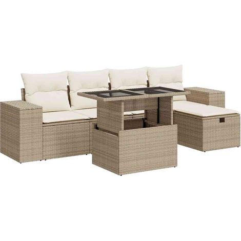 vidaXL Set Divano da Giardino 6 pz con Cuscini Beige in Polyrattan (1/5)