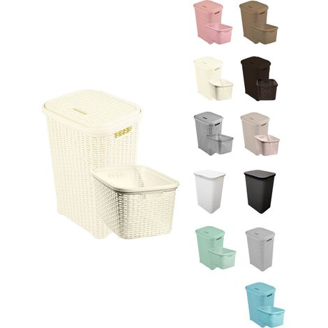 Cesto Ropa Sucia Pongotodo con Tapa y Asas  Cesta Colada Plástico Ratán  Cubo Ropa Sucia Ventilado  Baño Dormitorio  38L/60L