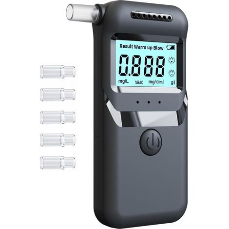 CE Certified High Accuracy Alcohol Tester,5-Second Fast Detection, Portable Breathalyser with LCD Display &5 Disposable Mouthpieces(Alcohol Detector/Breathalysers) (1/5)
