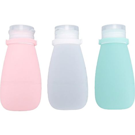 Silikon-Reiseflaschen, 90 ml, mehrfarbig, auslaufsicher, für Reisen 3er-Set wiederbefüllbare, weiche Flaschen für Shampoo, Lotion, Handgepäckgröße (1/5)