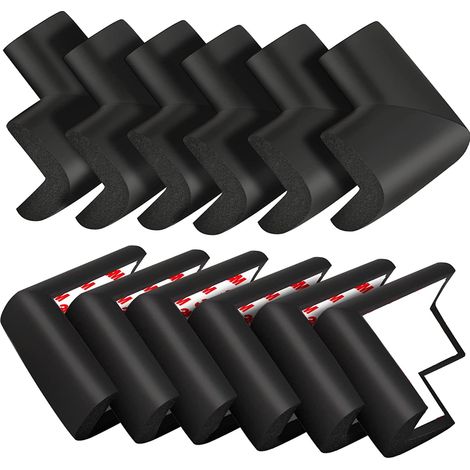 Lot de 12 protections d'angle autocollantes pour table en verre et coins de meubles - Pour bébé - Noir (1/5)