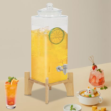 Distributeur de boissons, distributeur de boissons pour fêtes de 10 kg, distributeur de jus en verre avec support, robinet en acier inoxydable, adapté aux restaurants, hôtels et fêtes. (1/5)