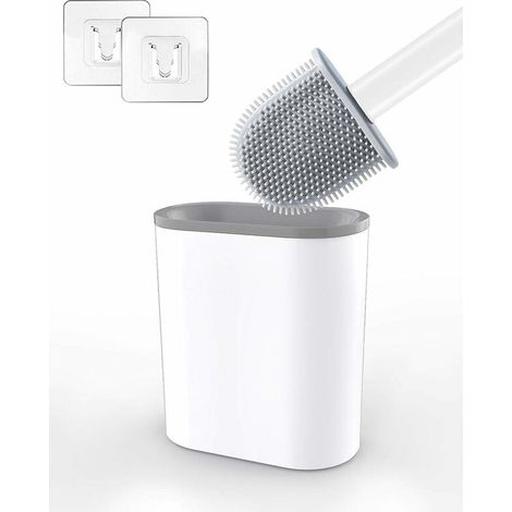 Silicone Toilet Brush with Toilet Brush Holder Hanging Antibacterial Toilet Brush for Bathroom White (1/5)