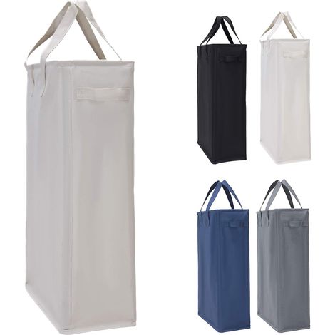 45L Laundry Baskets with Handles, Foldable Slim Laundry Basket Oxford Cloth Laundry Bag Rectangular Laundry Bins Bathroom Storage Bag 39x19x60CM (Beige) (1/5)
