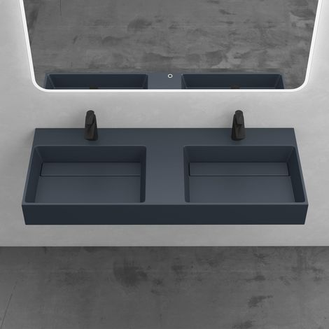 Mai & Mai Lavabo da Appoggio Doppio 120x48x13cm, Lavandino Bagno Colossum12 Lavabo da Minerale Fuso Senza Troppopieno, due Foro per Rubinetteria, Antracite