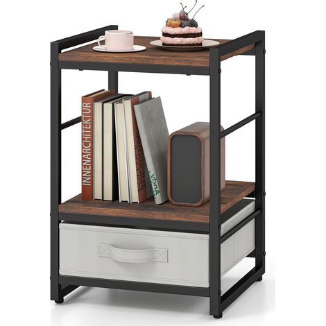 COSTWAY Tavolino da Salotto in Legno e Metallo, Tavolino Quadrato da Divano con Mensola Aperta e Cassetto in Tessuto, Tavolino da Caffè per Soggiorno e Camera da Letto,40 x 40 x 60,5 cm (1/5)