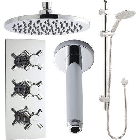Hudson Reed Kristal Triple Concealed Mixer Shower with Modern Shower Kit and Fixed Head (1/5)