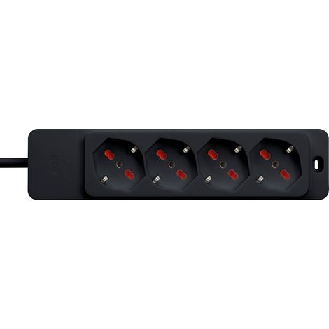 Multipresa con spina 16A piegata a 90°, 4 prese bipasso/schuko 10A/16A, cavo 1,5 metri, nero, serie Emilia Specialist - Rosi RS8421N