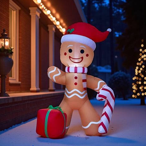 4ft Inflatable LED Candy Cane Gingerbread Man (1/2)