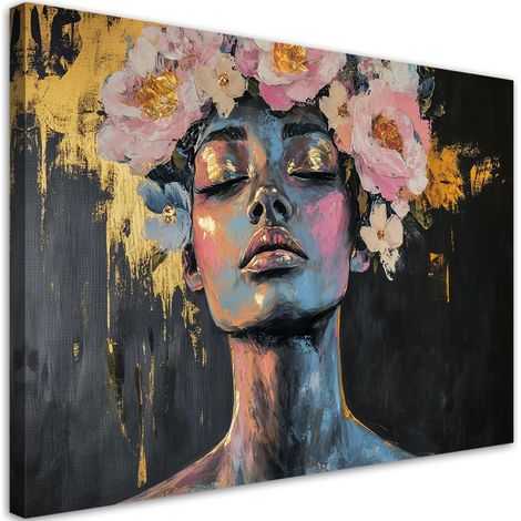 Quadro su tela, Astratti Ritratto di donna con fiori - 120x80 (1/3)