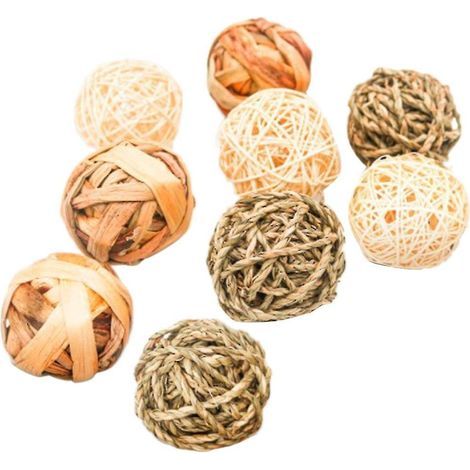 Set mit 9 kleinen, handgefertigten Rattanbällen für Haustiere, gewebte Bälle zum Kauen (1/4)