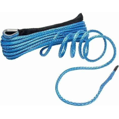 Corde du Treuil Synthétique 6 mmx15 m(1/4" x 50') Force de Rupture 3400kg (10000 LB) Câble du Treuil Synthétique pour VTT UTV (Ble (1/5)