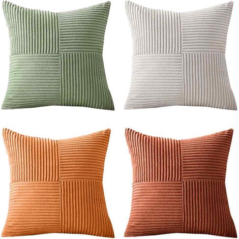 Taie D Oreiller - Velours Côtelé - 50x50 cm - Style Rustique Bohème - Lot De 4