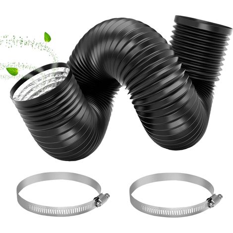 Tuyau d'évacuation d'air flexible en aluminium - Longueur : 3 m - Avec 2 pneus en acier - Pour climatisation, sèche-linge, hotte aspirante (1/5)