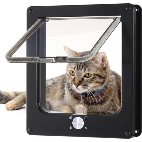 Chatière silencieuse pour chat avec serrure 4 voies, résiste intempéries pour bois UPVC noir taille L (1/4)
