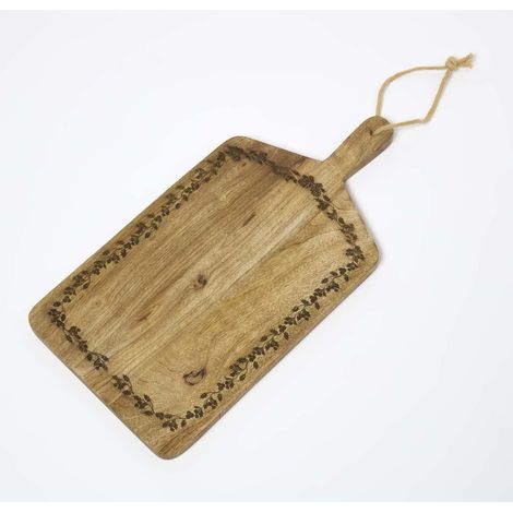 HOMESCAPES Etched Christmas Holly Mango Wood Chopping Board (1/5)