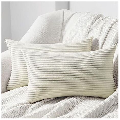 30×50×2cm Housse Coussin 30x50 cm Lot de 2 en Velours Côtelé Infroissable Motif à Rayures Housse pour Coussin Lombaire Fauteu (1/4)